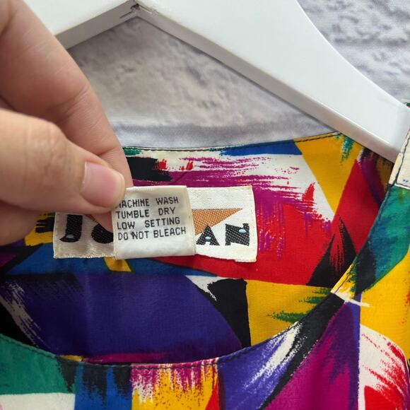 Vintage 90s Womens Short Sleeve Blouse Loud Print Size 11/12 Silky Abstract - Picture 5 of 7